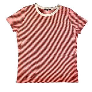 NWT Lauren Ralph Lauren Red and White Stripped Cotton Short Sleeve Shirt Size L